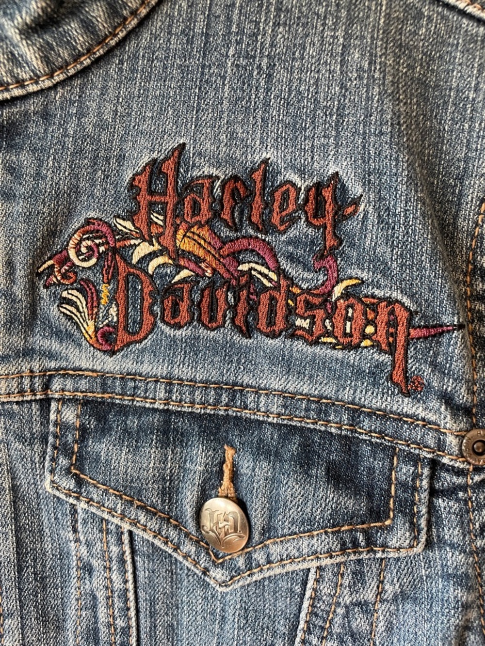 Harley-Davidson Women's Blue Denim Zip Jacket with Embroidered Logo - Picture 2 of 5